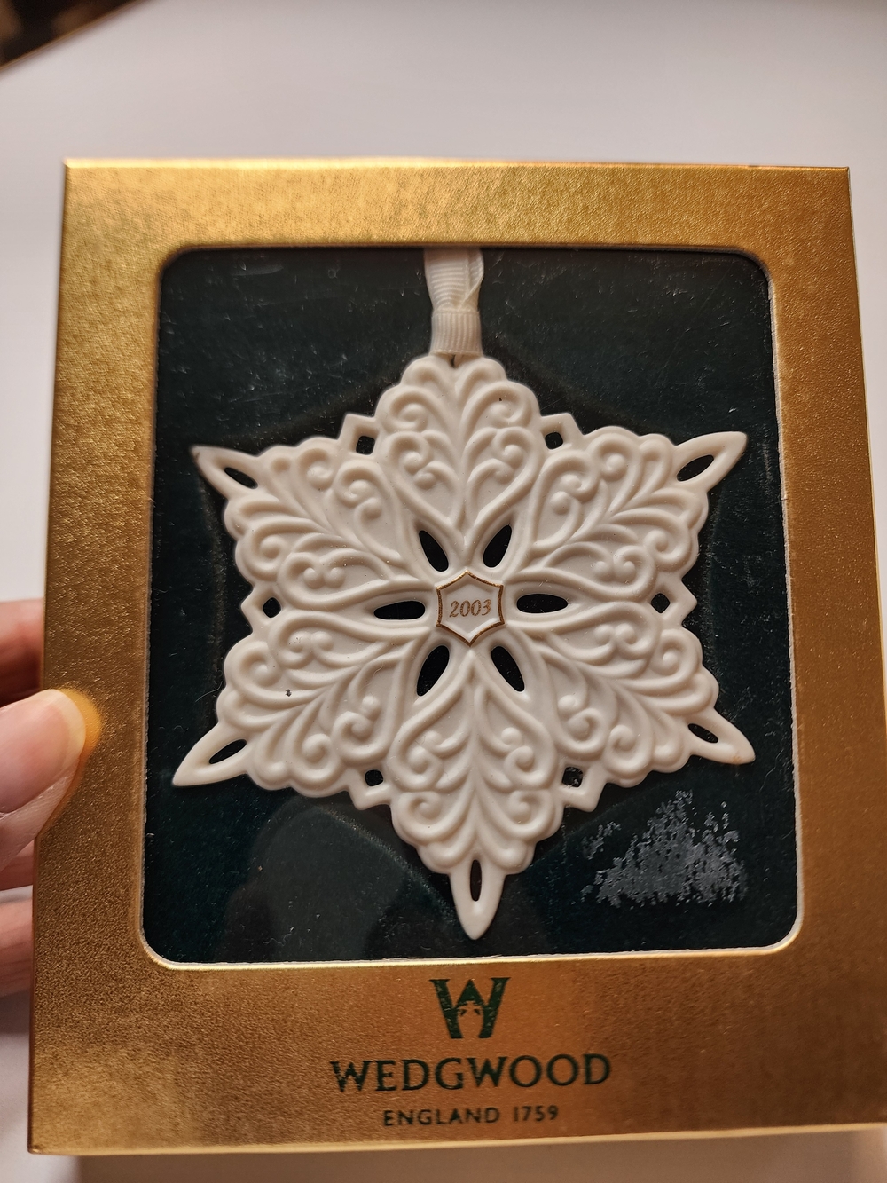 Wedgwood White Porcelain Snowflake Ornament with Gold Accent